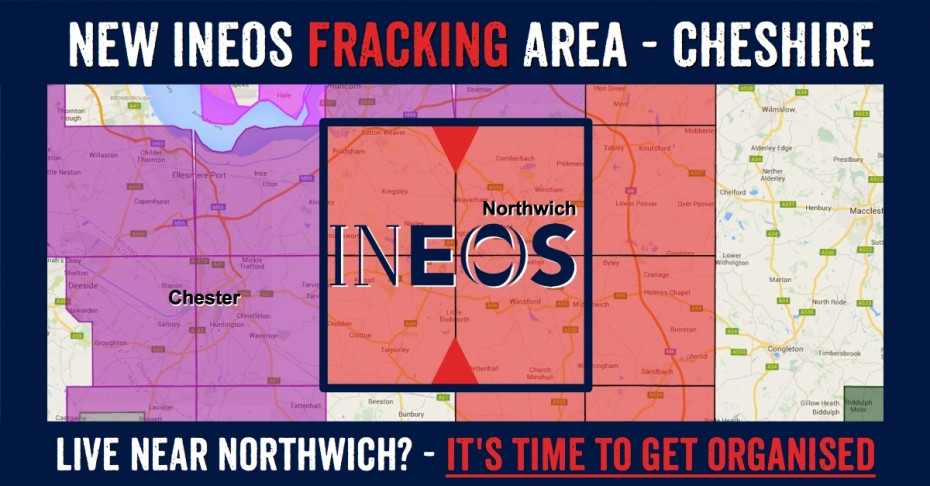 Cheshire towns in Ineos new fracking licence: Sutton Weaver, Dutton, Frodisham, Acton Bridge, Kingsley, Crowton, Norley, Manley Common, Manley, Mouldsworth, Antrobus, Lower Whitley, Great Bedworth, Comberbach, Pickmere, Little Leigh, Marston, Wincham, Lostock Gralam, Weaverham, Northwick, Rudheath, Hartford, Cuddington, Sandiway, Davenham, Ashton, Delamere, Kelsall, Little Bedworth, Cotebrook, Utkinton, Duddon, Rushton, Burton, Clotton Eaton, Tarporley, Huxley, Brassey Green, Whitegate, Moulton, Foxwist Green, Rostock, Winsford, Middlewich, Occlestone Green, Wettenhall, Church Minshull.